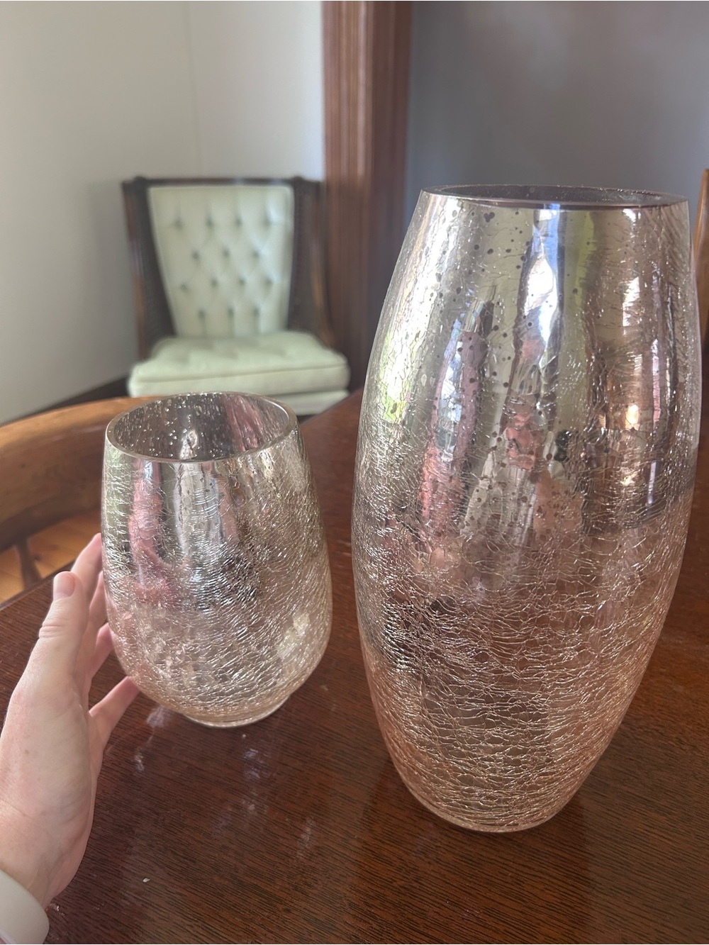 Crackle Glass Decorative Vases - Rose-Tinted Set